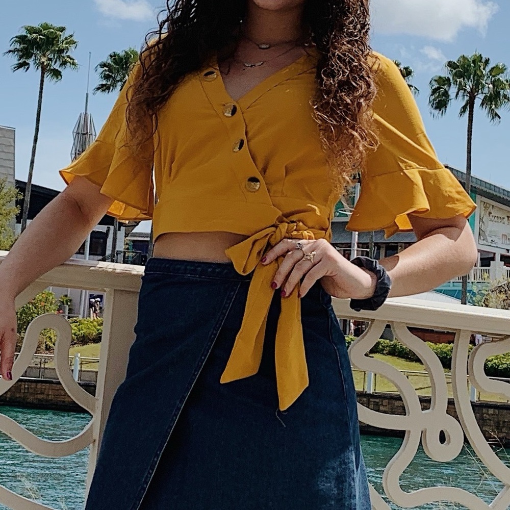 Cropped Button and Bow Blouse